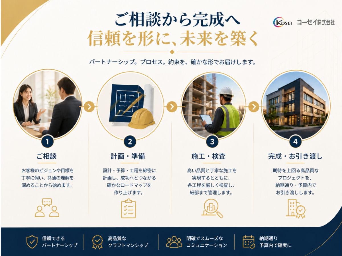 無料相談から報告書提出、修繕工事までのスムーズな流れ