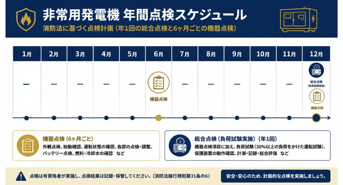 非常用発電機の機器点検・総合点検の年間スケジュール図｜消防法
