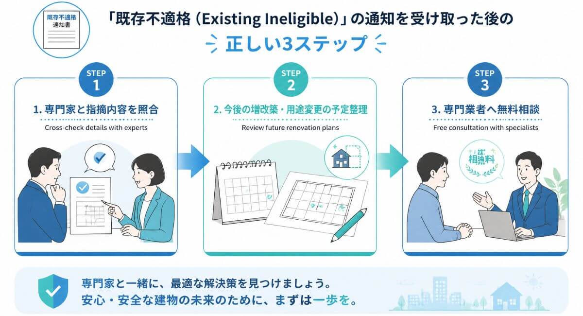 12条点検で既存不適格を指摘された場合の確認ポイントと専門家相談までのステップ