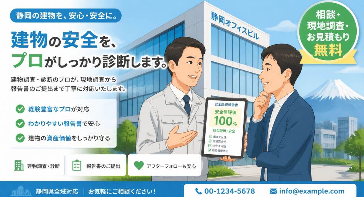 静岡県内の建物オーナーに寄り添い現地調査と見積もりを無料で行うコーセイ株式会社のサポートイメージ